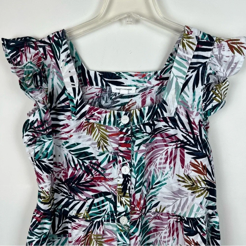 Beach Lunch Lounge Linen Tropical Palm Print Dress Cotton Medium Vacation Cruise - Picture 4 of 11